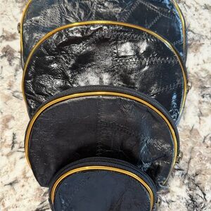 Vintage Allan Edward Nesting Cosmetic Bags Black leather Set Of 4